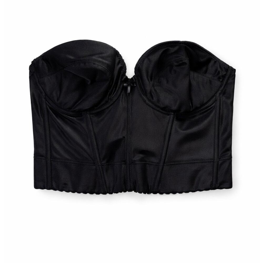 Black Strapless Bustier Corset Top Longline Bra Shapewear Structured 36D